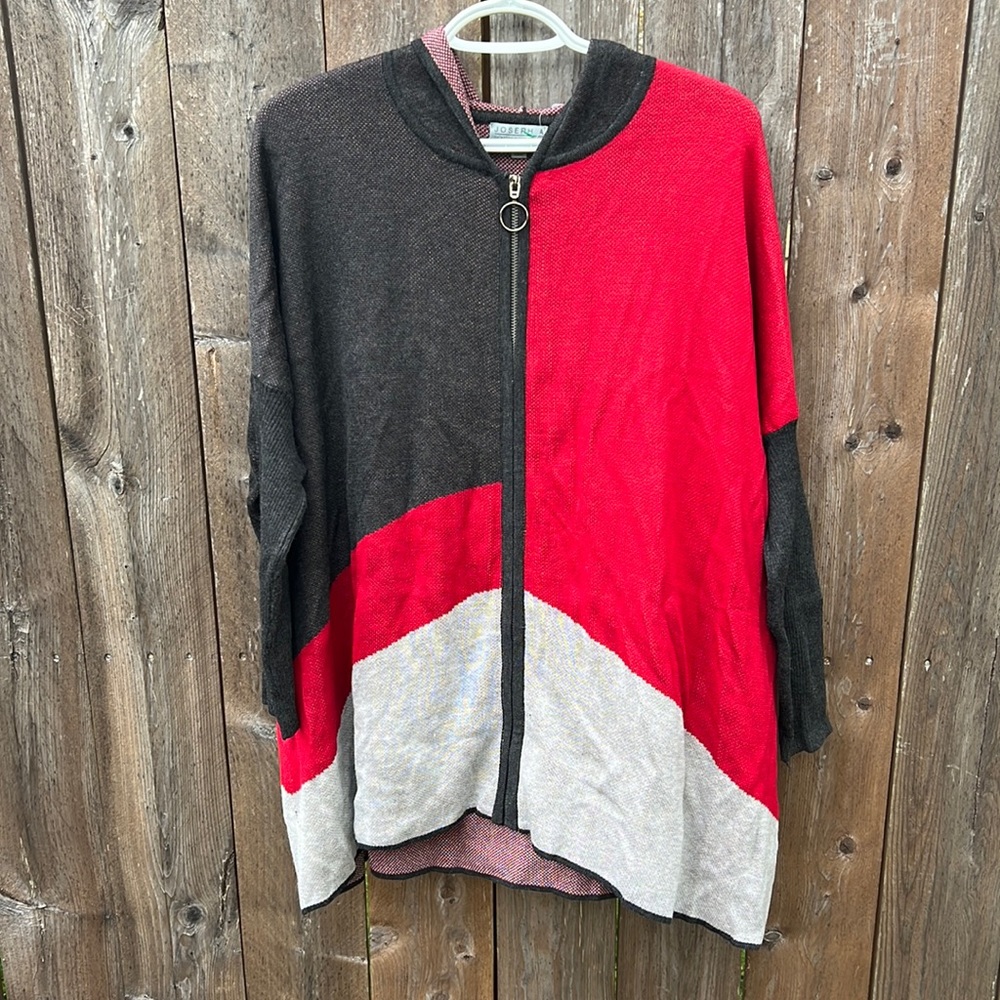 Joseph A by Nordstrom Colorblock Hooded Zip Front Sweater Red Small nwt